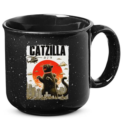 Catzilla Funny Cat Lover Kitten Catzilla Cat Japanese Art 15oz Campfire Ceramic Mug