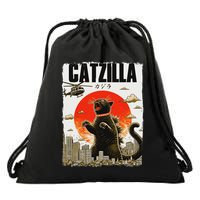 Catzilla Funny Cat Lover Kitten Catzilla Cat Japanese Art Drawstring Bag