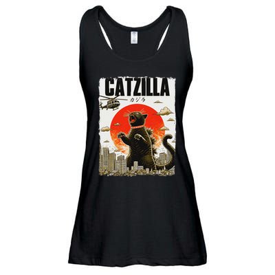 Catzilla Funny Cat Lover Kitten Catzilla Cat Japanese Art Ladies Essential Flowy Tank