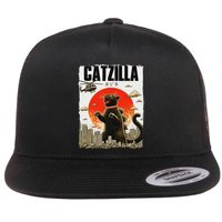 Catzilla Funny Cat Lover Kitten Catzilla Cat Japanese Art Flat Bill Trucker Hat
