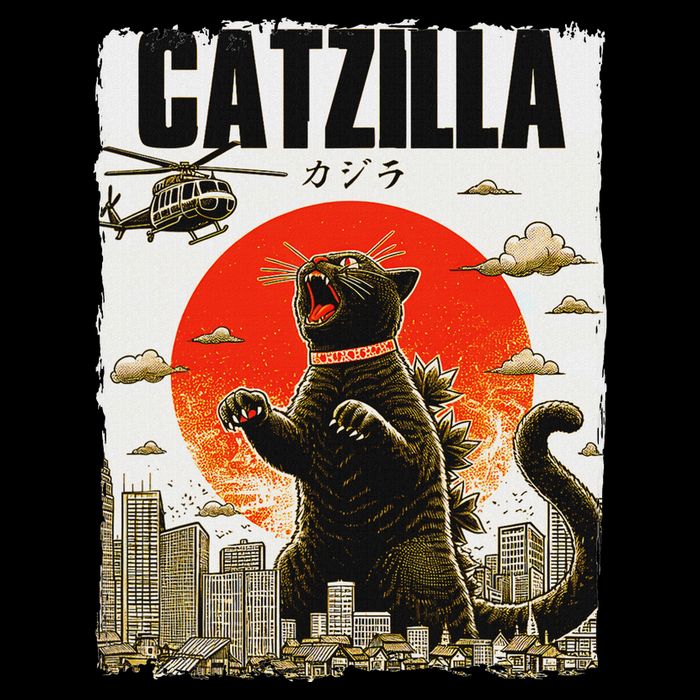 Catzilla Funny Cat Lover Kitten Catzilla Cat Japanese Art Flat Bill Trucker Hat
