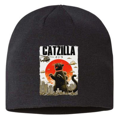 Catzilla Funny Cat Lover Kitten Catzilla Cat Japanese Art Sustainable Beanie