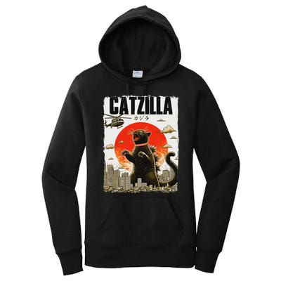 Catzilla Funny Cat Lover Kitten Catzilla Cat Japanese Art Women's Pullover Hoodie