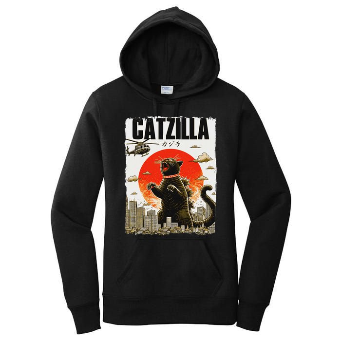 Catzilla Funny Cat Lover Kitten Catzilla Cat Japanese Art Women's Pullover Hoodie