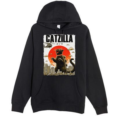 Catzilla Funny Cat Lover Kitten Catzilla Cat Japanese Art Premium Pullover Hoodie