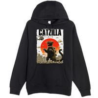 Catzilla Funny Cat Lover Kitten Catzilla Cat Japanese Art Premium Pullover Hoodie