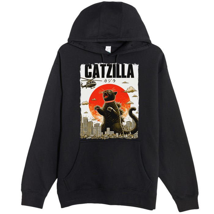 Catzilla Funny Cat Lover Kitten Catzilla Cat Japanese Art Premium Pullover Hoodie