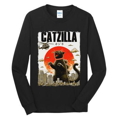 Catzilla Funny Cat Lover Kitten Catzilla Cat Japanese Art Tall Long Sleeve T-Shirt