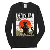 Catzilla Funny Cat Lover Kitten Catzilla Cat Japanese Art Tall Long Sleeve T-Shirt