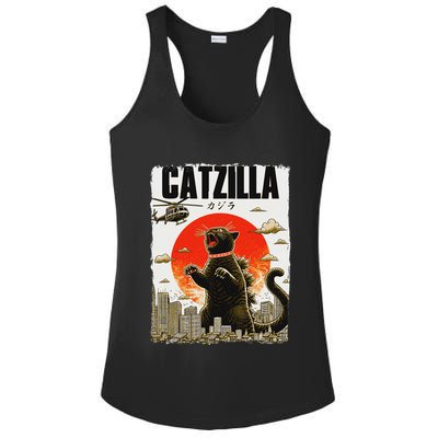 Catzilla Funny Cat Lover Kitten Catzilla Cat Japanese Art Ladies PosiCharge Competitor Racerback Tank