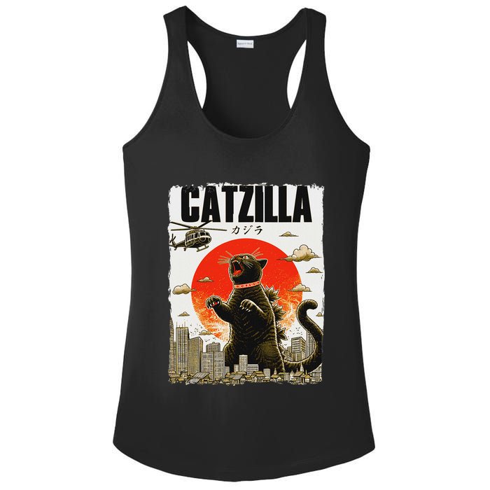Catzilla Funny Cat Lover Kitten Catzilla Cat Japanese Art Ladies PosiCharge Competitor Racerback Tank