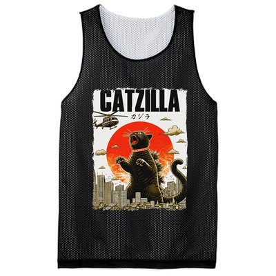 Catzilla Funny Cat Lover Kitten Catzilla Cat Japanese Art Mesh Reversible Basketball Jersey Tank