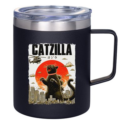Catzilla Funny Cat Lover Kitten Catzilla Cat Japanese Art 12oz Stainless Steel Coffee Mug