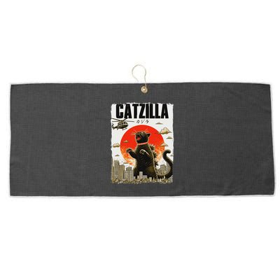 Catzilla Funny Cat Lover Kitten Catzilla Cat Japanese Art Large Microfiber Waffle Golf Towel