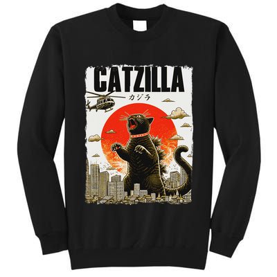 Catzilla Funny Cat Lover Kitten Catzilla Cat Japanese Art Tall Sweatshirt