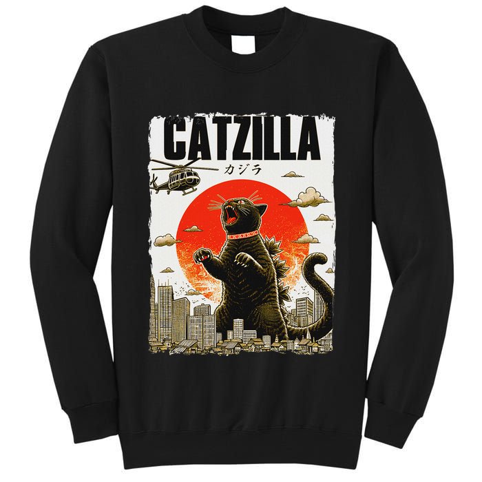 Catzilla Funny Cat Lover Kitten Catzilla Cat Japanese Art Tall Sweatshirt