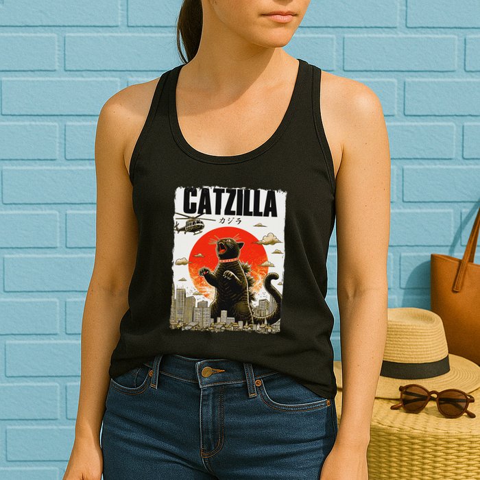 Catzilla Funny Cat Lover Kitten Catzilla Cat Japanese Art Womens Tank Top