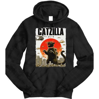 Catzilla Funny Cat Lover Kitten Catzilla Cat Japanese Art Tie Dye Hoodie