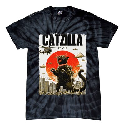 Catzilla Funny Cat Lover Kitten Catzilla Cat Japanese Art Tie-Dye T-Shirt