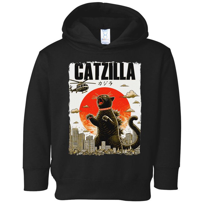 Catzilla Funny Cat Lover Kitten Catzilla Cat Japanese Art Toddler Hoodie