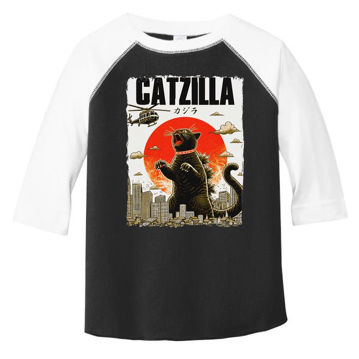 Catzilla Funny Cat Lover Kitten Catzilla Cat Japanese Art Toddler Fine Jersey T-Shirt