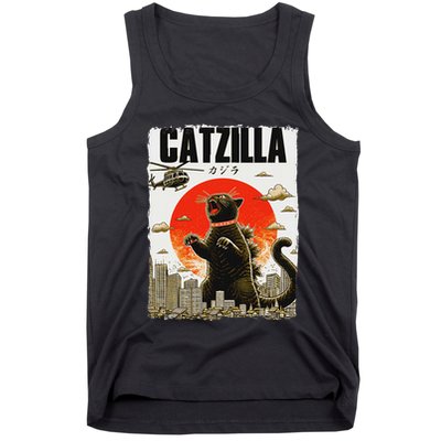 Catzilla Funny Cat Lover Kitten Catzilla Cat Japanese Art Tank Top