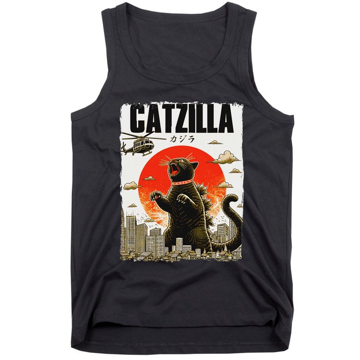 Catzilla Funny Cat Lover Kitten Catzilla Cat Japanese Art Tank Top