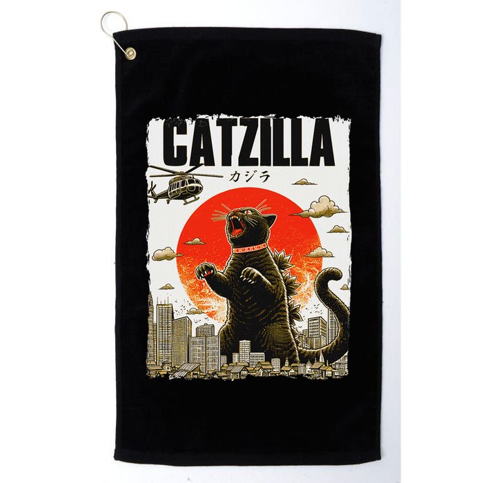 Catzilla Funny Cat Lover Kitten Catzilla Cat Japanese Art Golf Towel