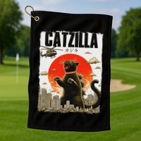 Catzilla Funny Cat Lover Kitten Catzilla Cat Japanese Art Golf Towel