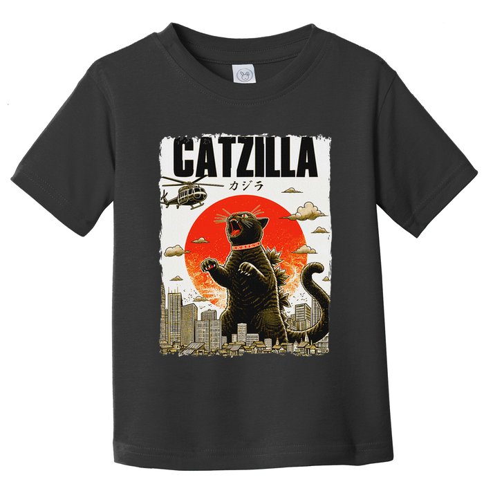 Catzilla Funny Cat Lover Kitten Catzilla Cat Japanese Art Toddler T-Shirt