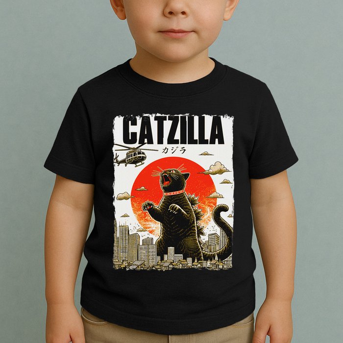 Catzilla Funny Cat Lover Kitten Catzilla Cat Japanese Art Toddler T-Shirt