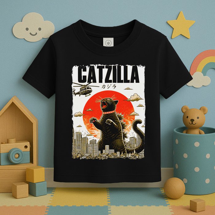 Catzilla Funny Cat Lover Kitten Catzilla Cat Japanese Art Toddler T-Shirt