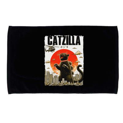 Catzilla Funny Cat Lover Kitten Catzilla Cat Japanese Art Microfiber Hand Towel