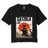 Catzilla Funny Cat Lover Kitten Catzilla Cat Japanese Art Crop Top