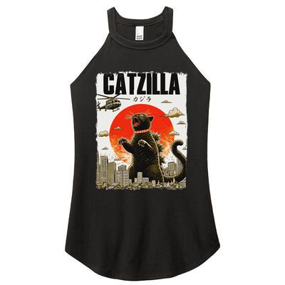 Catzilla Funny Cat Lover Kitten Catzilla Cat Japanese Art Women's Perfect Tri Rocker Tank
