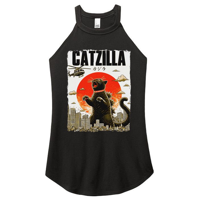 Catzilla Funny Cat Lover Kitten Catzilla Cat Japanese Art Women's Perfect Tri Rocker Tank