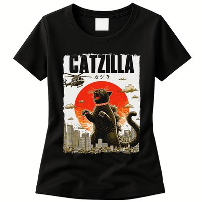 Catzilla Funny Cat Lover Kitten Catzilla Cat Japanese Art Womens T-Shirt