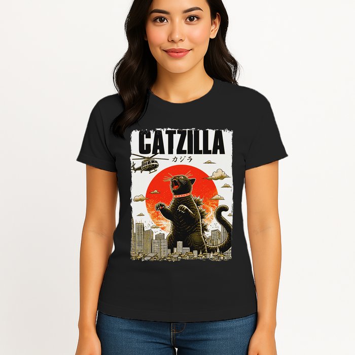 Catzilla Funny Cat Lover Kitten Catzilla Cat Japanese Art Womens T-Shirt