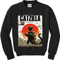 Catzilla Funny Cat Lover Kitten Catzilla Cat Japanese Art Kids Sweatshirt