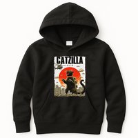 Catzilla Funny Cat Lover Kitten Catzilla Cat Japanese Art Kids Hoodie