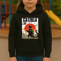 Catzilla Funny Cat Lover Kitten Catzilla Cat Japanese Art Kids Hoodie