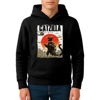 Catzilla Funny Cat Lover Kitten Catzilla Cat Japanese Art Kids Hoodie