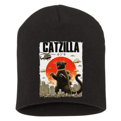 Catzilla Funny Cat Lover Kitten Catzilla Cat Japanese Art Short Acrylic Beanie