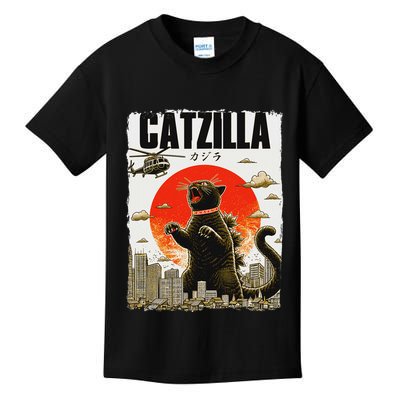 Catzilla Funny Cat Lover Kitten Catzilla Cat Japanese Art Kids T-Shirt