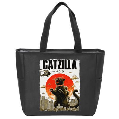Catzilla Funny Cat Lover Kitten Catzilla Cat Japanese Art Zip Tote Bag