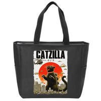 Catzilla Funny Cat Lover Kitten Catzilla Cat Japanese Art Zip Tote Bag