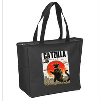 Catzilla Funny Cat Lover Kitten Catzilla Cat Japanese Art Zip Tote Bag