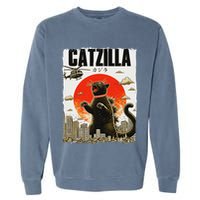 Catzilla Funny Cat Lover Kitten Catzilla Cat Japanese Art Garment-Dyed Sweatshirt