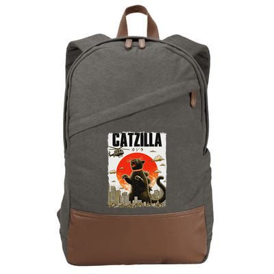 Catzilla Funny Cat Lover Kitten Catzilla Cat Japanese Art Cotton Canvas Backpack