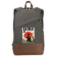 Catzilla Funny Cat Lover Kitten Catzilla Cat Japanese Art Cotton Canvas Backpack